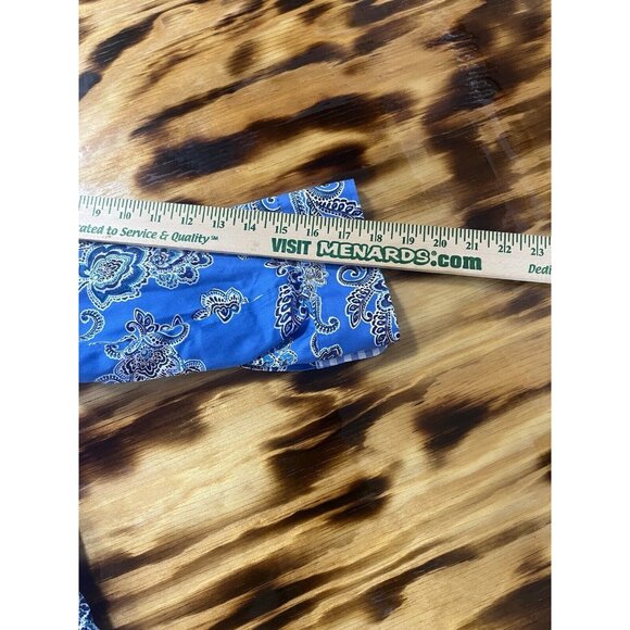 Chaps Womens  Blue Paisley Floral No Iron Button Up Shirt 2X Roll Sleeve Classic - Picture 7 of 9